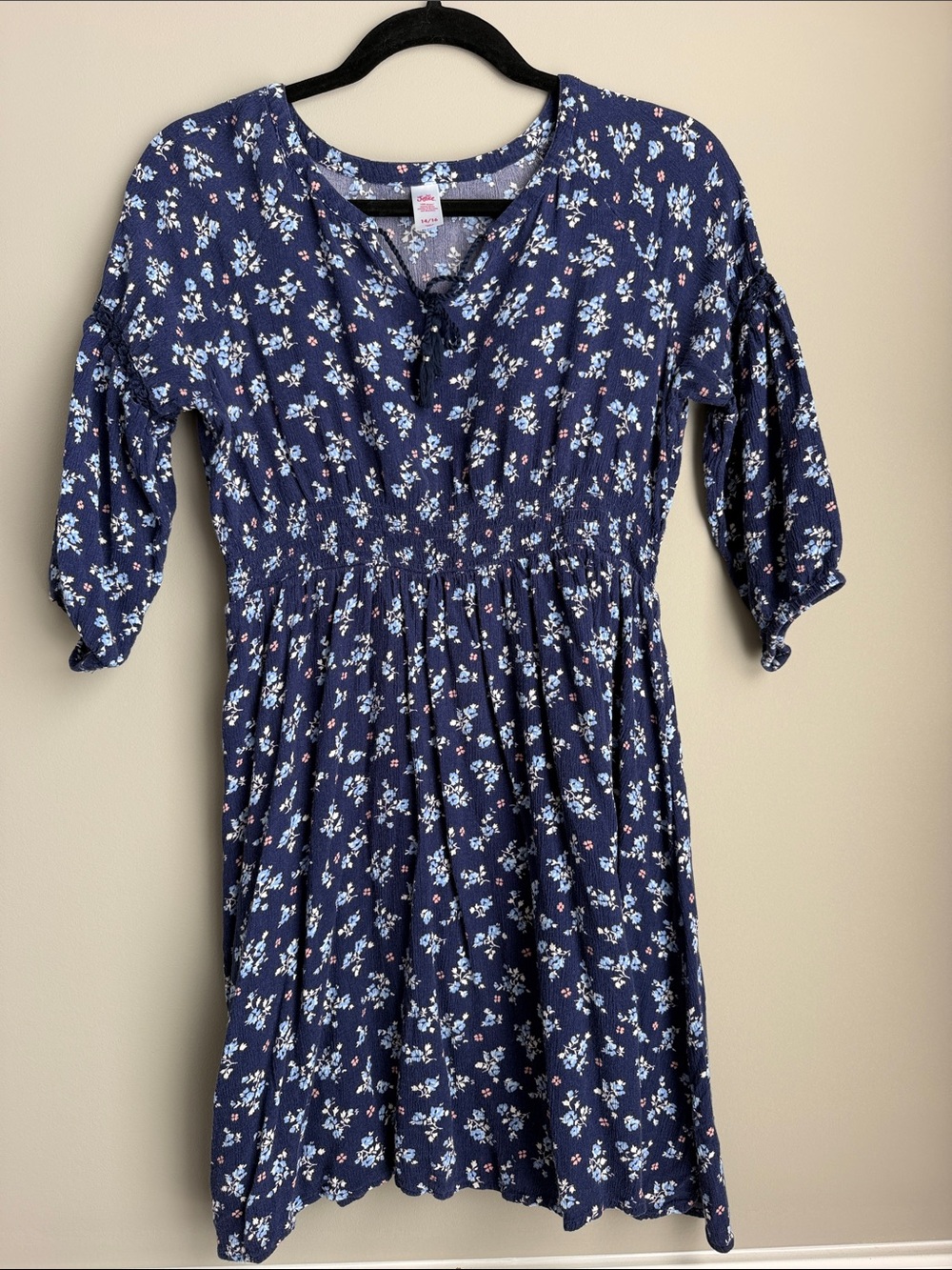 Justice Navy Floral Tie-Front Smocked Waist Dress